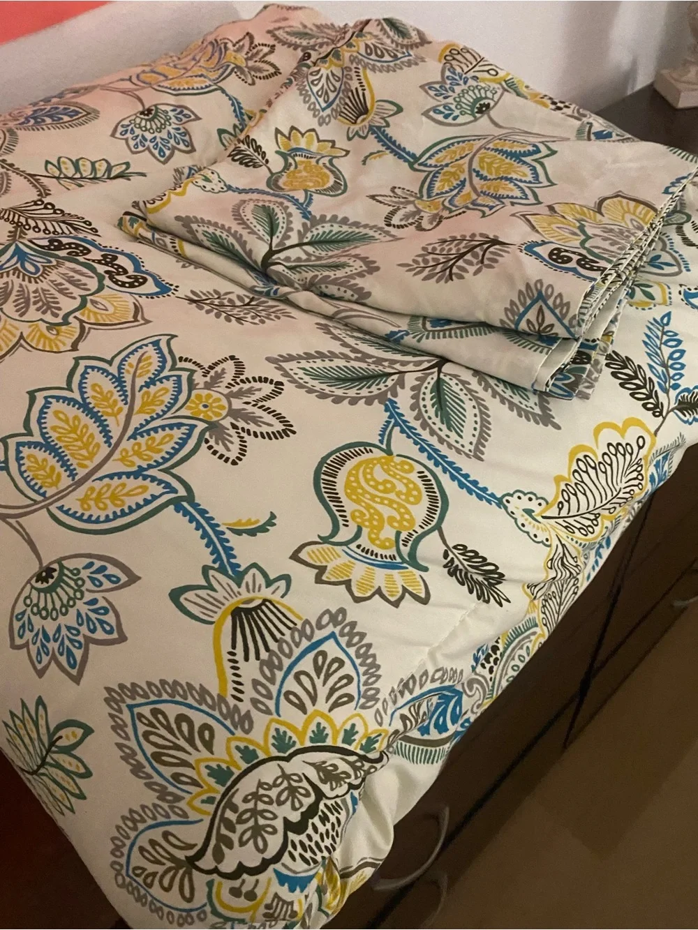 Floral Paisley Comforter Set in Cream with blue, Green & Yellow Accents